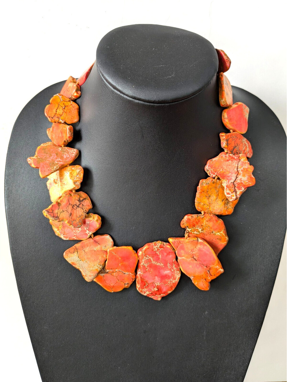 Vintage Lucas Lameth Orange Jasper Slab Necklace 925 Sterling Silver 18" - 20"